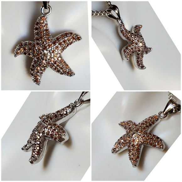 Genuin Golden Papadashra Sapphire Starfish Pendant - Picture 2 of 5